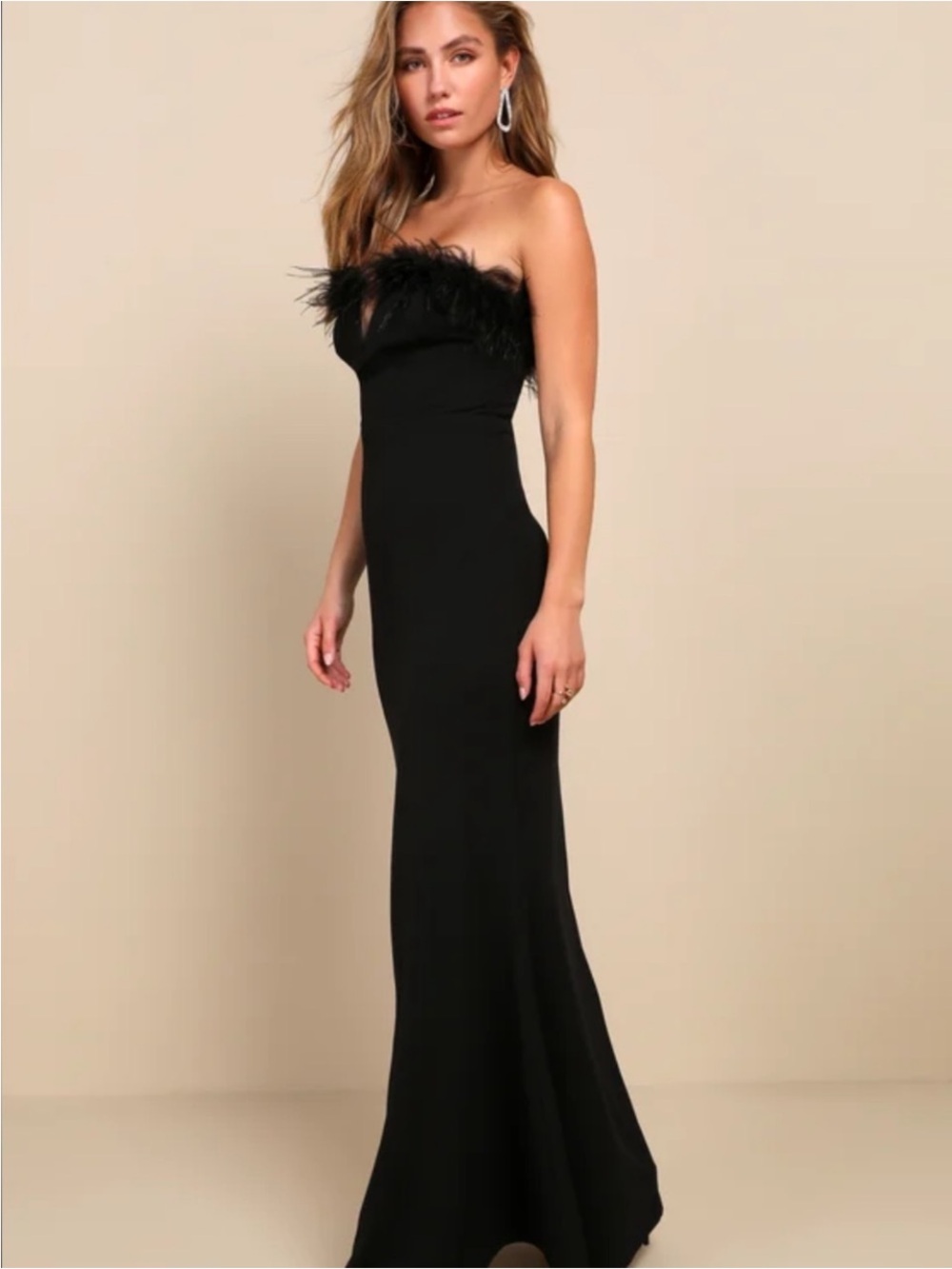 New Lulus Extraordinary Glam Black Feather-Trim Strapless Evening Gown Sz XS - Picture 4 of 9